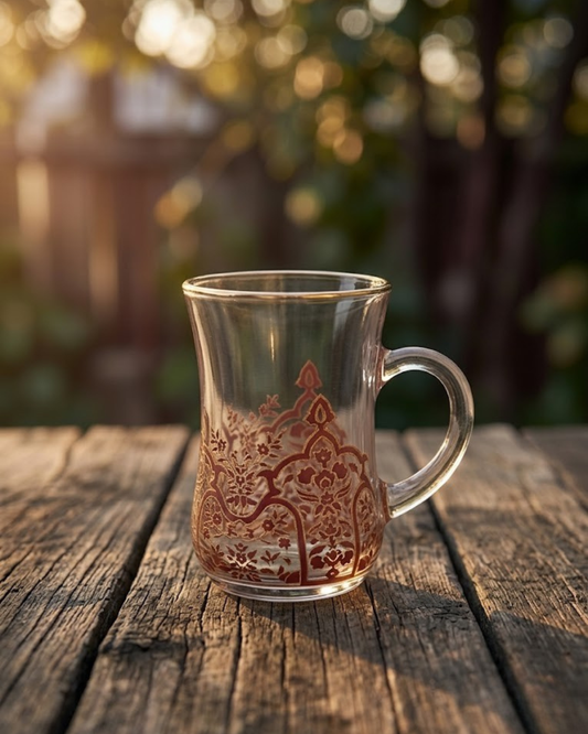 Persian Motif Glass Tea Cup with Handle