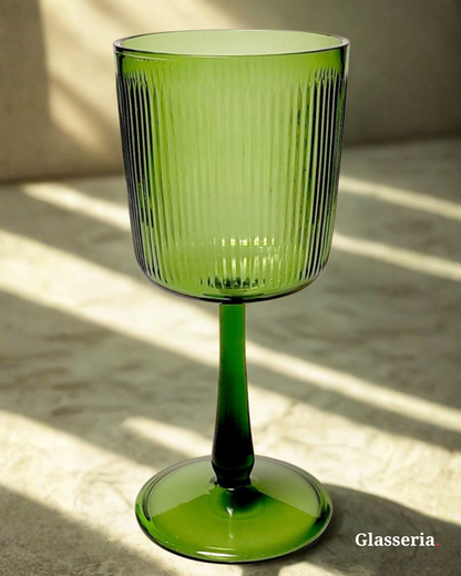 Premium Green Borosilicate Drinking Glass – Ribbed Drinking (Luxury Drinkware Collection) | Glasseria