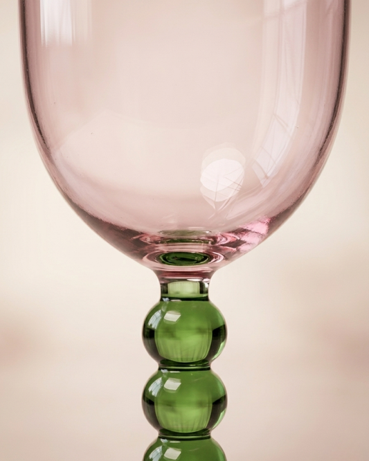 Blush Pink Wine Glass with Emerald Bead Stem