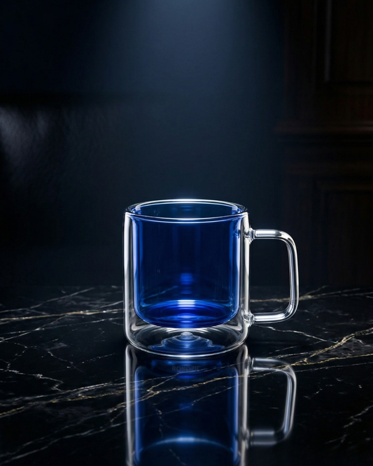 Glasseria Double Wall Blue Glass Coffee Mug