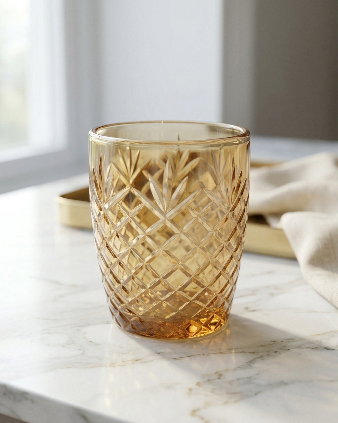 Amber Cut Glass Tumbler – Premium Textured Whiskey & Cocktail Glass | Luxury Drinkware by Glasseria