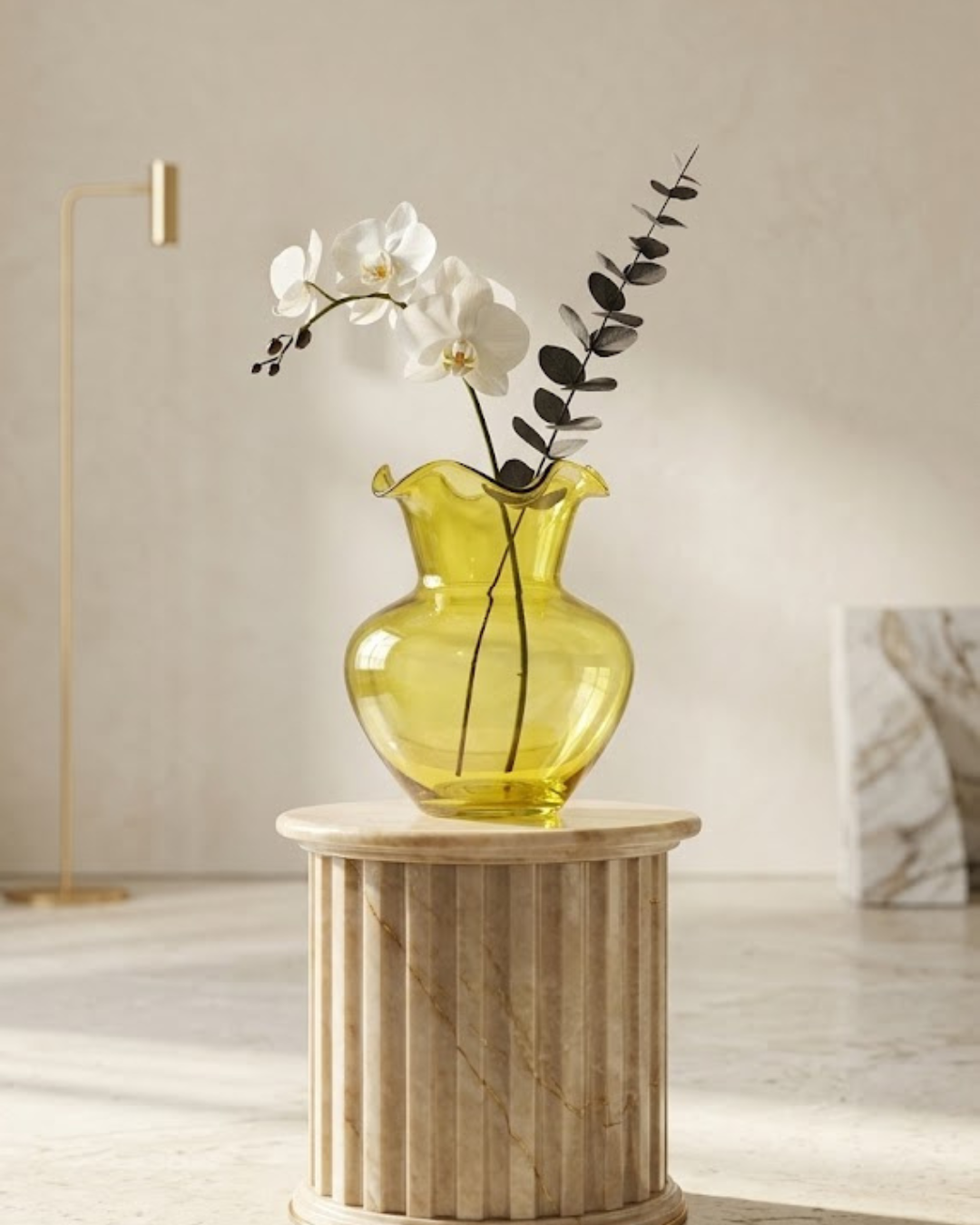 Glasseria Aurielle Amber Glass Vase – 7x7x8.25 Inch Decorative Flower Vase