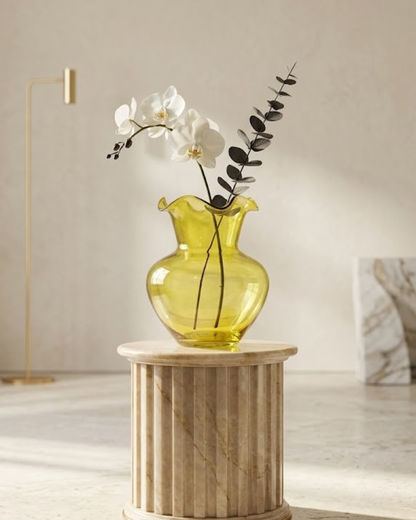 Glasseria Aurielle Amber Glass Vase – 7x7x8.25 Inch Decorative Flower Vase