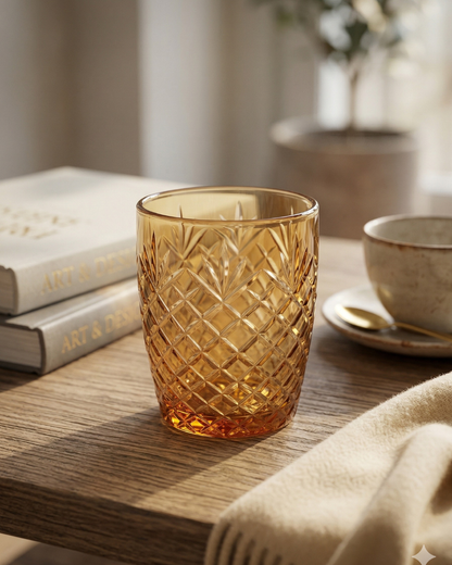 Amber Cut Glass Tumbler – Premium Textured Whiskey & Cocktail Glass | Luxury Drinkware by Glasseria
