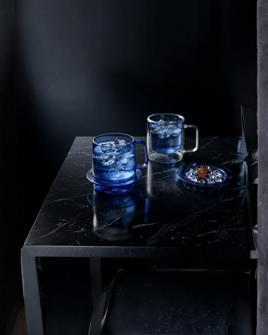 Glasseria Double Wall Blue Glass Coffee Mug