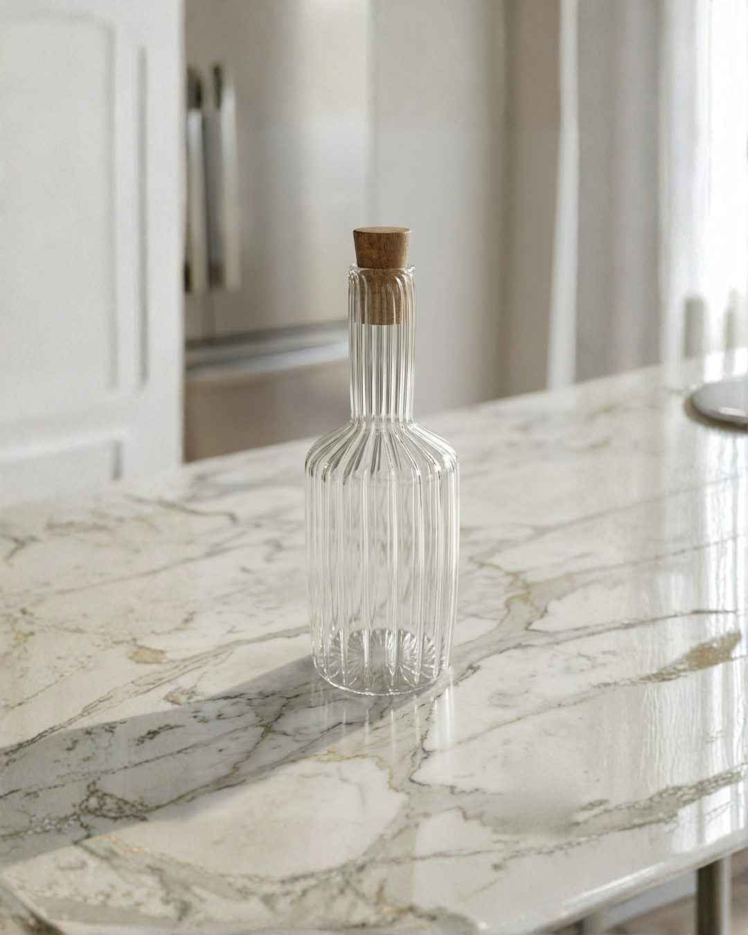 Glasseria Ribbed Glass Bottle with Wooden Lid