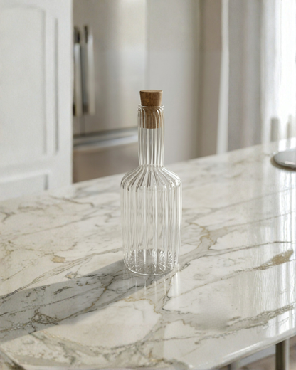 Glasseria Ribbed Glass Bottle with Wooden Lid
