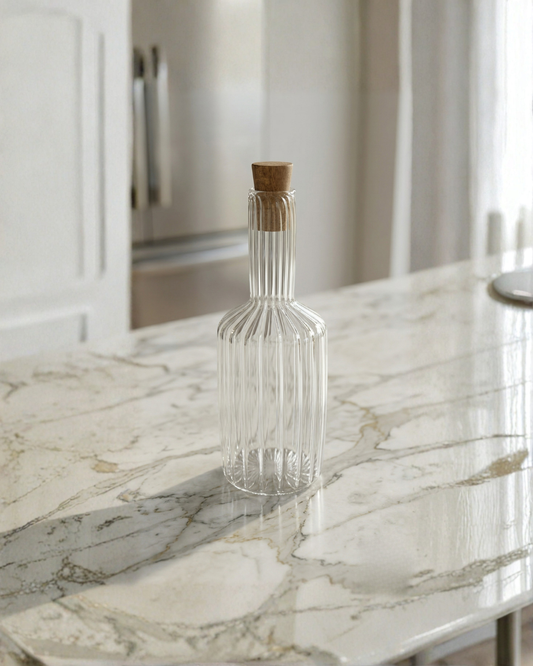 Glasseria Ribbed Glass Bottle with Wooden Lid