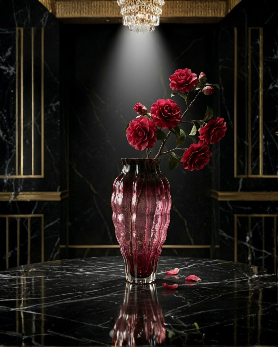 Luxury Ribbed Glass Vase – Burgundy Pink Gradient