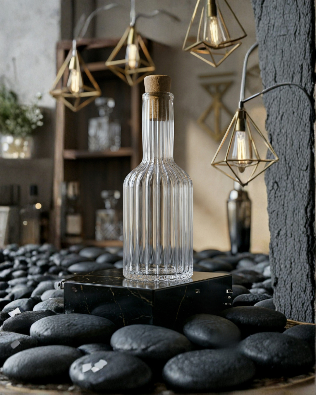 Glasseria Ribbed Glass Bottle with Wooden Lid