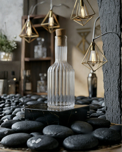 Glasseria Ribbed Glass Bottle with Wooden Lid