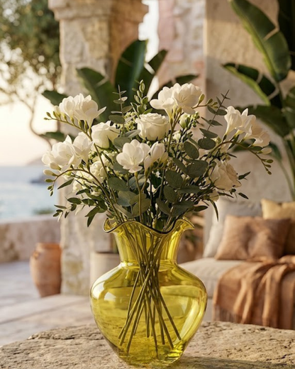 Glasseria Aurielle Amber Glass Vase – 7x7x8.25 Inch Decorative Flower Vase
