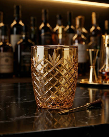 Amber Cut Glass Tumbler – Premium Textured Whiskey & Cocktail Glass | Luxury Drinkware by Glasseria