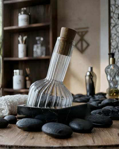 Glasseria Ribbed Glass Bottle with Wooden Lid