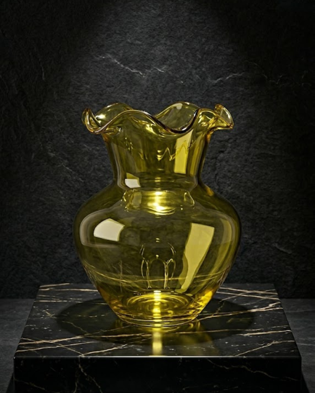 Glasseria Aurielle Amber Glass Vase – 7x7x8.25 Inch Decorative Flower Vase