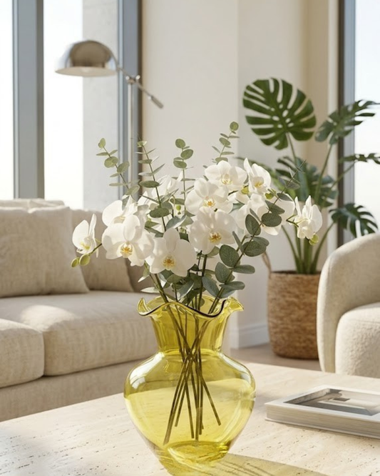 Glasseria Aurielle Amber Glass Vase – 7x7x8.25 Inch Decorative Flower Vase