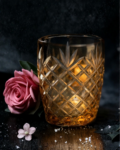 Amber Cut Glass Tumbler – Premium Textured Whiskey & Cocktail Glass | Luxury Drinkware by Glasseria