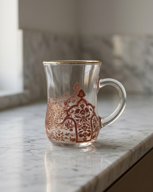 Persian Motif Glass Tea Cup with Handle