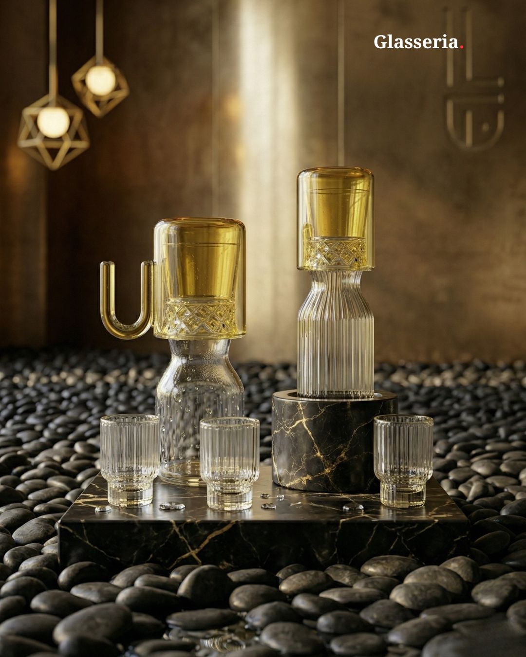 Modular Glass Bottle & Cup Set with Handle
